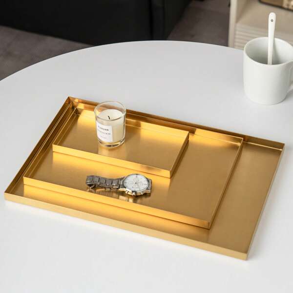 Bandeja cuadrada dorada estilo nórdico: Bandeja rectangular versátil de acero inoxidable, adecuada para joyas, comedor, servicios y organización del hogar - Perfecta para sala de estar, baño, dormitorio, entrada | Ideal para el hogar, hotel, restaurante, cafetería, decoración y tienda de joyas | Excelente para festivales, bailes y fiestas