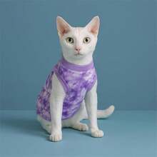 1 件扎染印花宠物消毒服，恢复背心适合小型猫/狗 - 紫色 - 查看 5