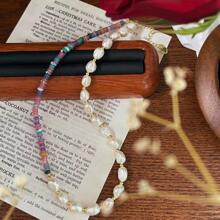 Boho Vacation Style Natural Cultured Baroque Pearl & Colorful Disc Beads Necklace, Suitable For Daily Wear For Women