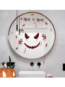 1 Set Halloween Bathroom Toilet Stickers, Holiday Horror Decor Stickers With Demonic Smile And Bloody Handprints, Self-Adhesive PVC Stickers For Room, Bedroom, Door, Wall, Toilet Lid, Suitable For Home, Bar Party, Restaurant Halloween Decoration Stickers, Seasonal Home Decor Stickers