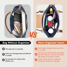 手提包收纳内胆包，多口袋毛毡手提包收纳袋，带拉链、杯架，返校用品 - 藏蓝色 - 查看 4