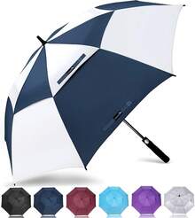 ZOMAKE Paraguas de 54/62/68 pulgadas, paraguas resistente al viento, lluvia gran tamaño con doble toldo para hombre, ventilado - Blanco Azul - Ver 2