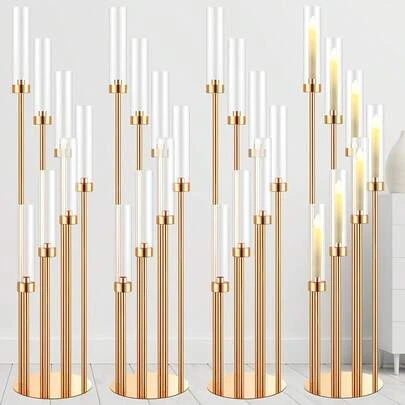 2Pcs/4Pcs Multi-Arm Gold Metal Candle Holders | Tall Floor Standing Candlestick Set, Suitable For Christmas, Wedding, Home, Halloween Party Decor