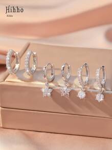 Hihho 6 Peças/Conjunto Elegante Brinco de Flor com Zircônia Cúbica, Acessórios de Joalheria Versáteis e da Moda, Presente para Mulheres