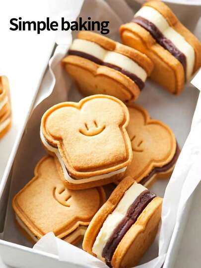 1个卡通笑脸吐司图案饼干模具、胖鱼饼干模具、翻糖巧克力饼干印章、花朵饼干模具、烘焙工具、厨房配件、派对礼品理想模具、返校便当用品、牛角面包糕点模具