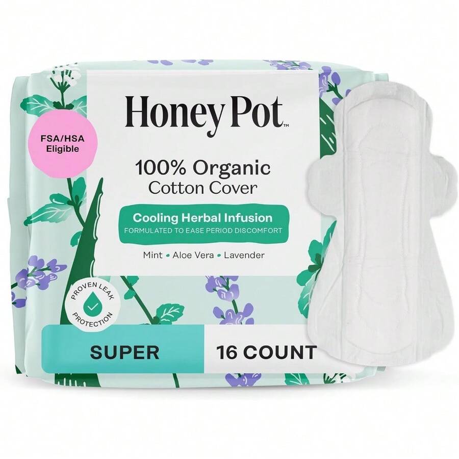 The Honey Pot Company - Herbal Sanitary Pads For Women - Regular Flow W/Wings - Infused W/Essential Oils For Cooling Effect & Organic Cotton Cover - Feminine Care - FSA & HSA - 20 Ct - 16 Count (Pack of 1) - 查看 1