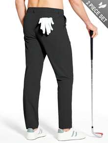 2 Piece Set Men's Golf Dress Pants 31" Lightweight Straight Fit Stretch Casual Work Pants Quick Dry Breathable Waterproof With 5 Pockets - đen-đen - Xem 2