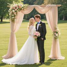 2 件婚礼拱门垂坠面料，75X600CM/2.5X20FT 香槟色透明雪纺拱门垂坠，婚礼派对新娘送礼会装饰房间装饰用品，户外超长装饰垂坠，适用于派对仪式天花板窗帘背景，适用于透明网状窗帘、纱布桌旗、桌布、楼梯围栏装饰、椅背装饰 - 香檳色 - 查看 7