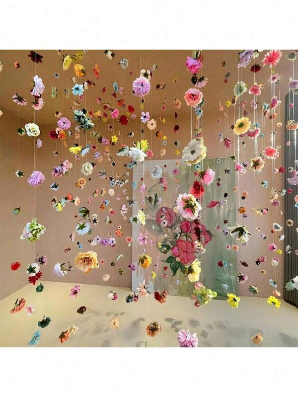 11pcs/21pcs/Set Multicolor Hanging Flower DIY Flower Curtain Material Package Simulation Flower Hanging Interior Decoration (Including 50m Transparent Line) Spring Colorful Flowers Simulation Flower Hanging Interior Decoration, Suitable For DIY Wedding Shower Gift Spring Party Decoration, Wedding Room Decoration, Holiday Party Decoration, Indoor And Outdoor Decoration