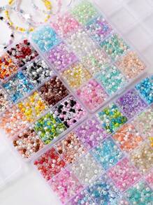 12/24-Fach buntes, halbtransparentes Glasperlen-Mix-Set für DIY handgemachte Armbänder, Halsketten und Schmuckherstellung, geeignet für Freundschaftsarmbänder, Halsketten, Schlüsselanhänger-Charms und mehr, Bastel-Accessoires als modisches Geschenk