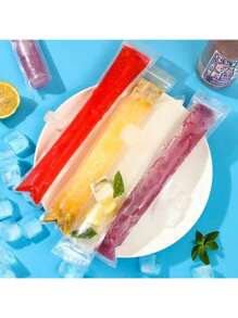 50Pcs-Long Ice Cream Bags For Vegetable/Juice, Puree, Ice Cream, Fruit Ice, Storage Bags That Can Be Sealed At Cold Temperatures, DIY Ice Cream Bags And Food Packaging Bags Gift Bags For Parties Kitchen, Disposable Lollipop Ice Bags Crushed Ice Ice Bags Self-Sealing Transparent Lollipop Ice Bags