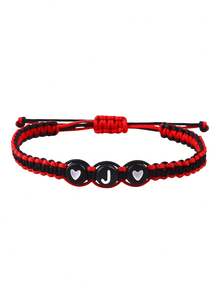 新款手工编织26字母手链女款，精致心形情侣手链，母亲节、朋友、爱人的绝佳礼物，跨界欧美风 - 黑紅色 - 查看 30