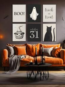 6 Stücke moderne Halloween Drucke, Halloween Poster, gruselige Wandkunst, Kürbis Muster, Geist Poster, dunkles Muster Bündel, Halloween Wandkunst, Schlafzimmer Dekoration, Wohnzimmer Dekoration, Büro Dekoration, Esszimmer Wanddekoration, Küchen Dekoration, Arbeitszimmer, Flur, Studentenwohnheim Dekoration, Badezimmer Dekoration, perfektes Geschenk für Freunde, Wandkunst, Wanddekoration, Heimdekoration, Raum Dekoration, Leinwandbilder, Poster, Wandkunst mit Rahmen, optional mit Rahmen