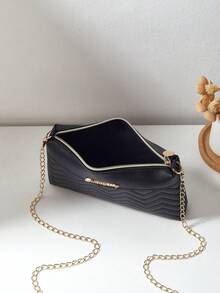 2 Pieces Set Women Quilted Shoulder Bag & Small Square Crossbody Bag - Black - View 5