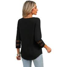 XIEERDUO 3/4 Length Sleeve Womens Tops Dressy Casual Blouses For Women 2025  V Neck T Shirts Summer Clothes - 黑色 - 查看 5