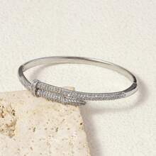 1pc Fashion Personalized Nail Bangle Bracelet For Women, Inlaid Synthetic Zirconia, Elegant Minimalist Style, Versatile Daily Accessory, Hot Selling