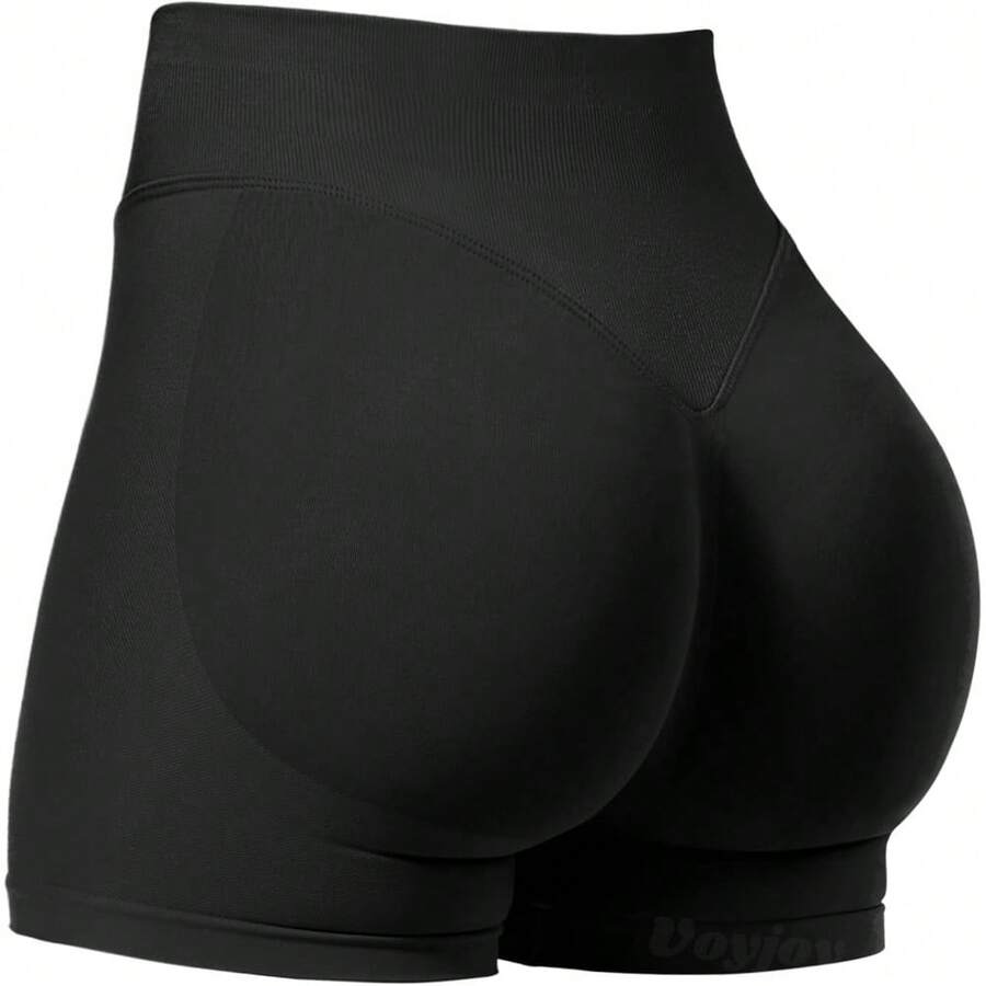VOYJOY Women Workout Impact Shorts 3.6"/ 4.5"/ 6" Scrunch Butt Lifting Gym Seamless Booty Biker Shorts - Black - View 1