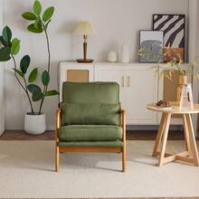 Dark Green Linen Accent Chairs Set Of 2, Upholstered Mid Modern Lounge Fabric Chairs Reading Chairs Side Sitting Chair Solid Wood Farmhouse Armchairs Living Room, Bedroom, Guest Room - Linen-dark Green - View 7