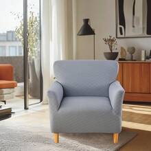 Local Delivery - Banquet Armchair Slipcover Printed Chair Covers With Arms Stretch Club Chair Slipcover Soft Armchair Sofa Covers Anti-Slip Furniture Protector For Dogs Pets Home Living Room Decor, 14 - Twill Check Grey - 查看 3