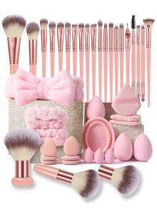 3/6/20/42/PCS Makeup Tools Set Including:23PCS Makeup Brush Set+3PCS Makeup Sponges+3PCS Mini Makeup Sponges+3PCS Triangle Powder Puffs+6PCS Mini Air Cushion Powder Puffs+1pc Makeup Brush Cleaning Tools+1pc Hairband+2PCS Hand Bowl Strap - 粉色 - 查看 13