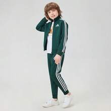 Adidas 阿迪达斯青少年男童休闲舒适运动裤 - 綠色 - 查看 2
