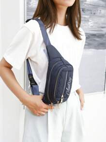 1 New Women's Waist Bag, Customizable Name Nylon Material, Embroidery, Thickened And Wear-Resistant, Zipper Closure, Multi-Layer Design, Simple And Lightweight, Casual And Fashionable, Cute Large Capacity Women's Crossbody Chest Bag, Suitable For Sports