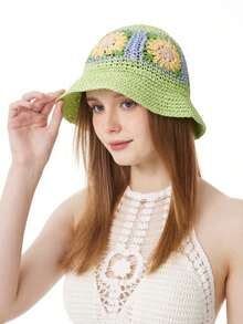 Women's Summer Handmade Woven Flower Hat, Beach Sun Hat, Fashion Patchwork Straw Hat - Flower Straw Hat - View 22