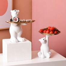 1 pieza Bandeja para llaves con decoración de oso polar de lujo, decoración de escritorio para la sala de estar, decoración para mesa de centro y mueble de televisión, también se puede usar como plato creativo para refrigerios o fruta