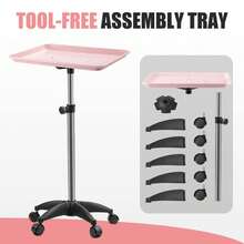 Salon Tray On Wheels Tattoo Tray Rolling Trolley Adjustable Height Storage Utility Cart For Clinic Spa Rolling Tray (Black),Boho Vibes - Pink - View 4