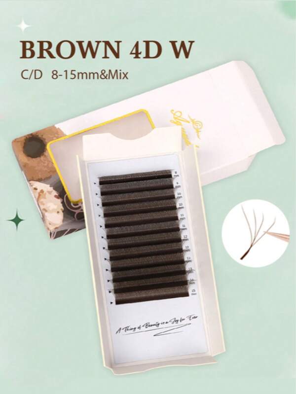 12 Rows Brown Color 4D W Shape Clover Premade Lash Extensions 0.07mm C/D Curl Single Lengths8-15mm&Mix Pack Blooming Hand Woven Fans Festival Style Party Use Halloween Christmas Pre Made Volume Cashmere Wispy Natural Promade Fans Eyelashe Extensions