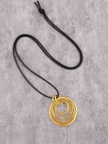 1pc Fashionable Minimalist 7-Layered Asymmetrical Circular Pendant Long Necklace For Women - Yellow Gold - View 3