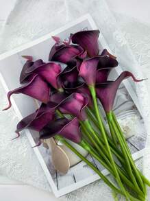 1/10pcs Elegant Dark Purple Calla Lily Artificial Flowers Suitable For Wedding, Party, Living Room, Bedroom, Dining Table, Office, Gift, Floral Arrangement, Garden Decoration, Home Decoration, Room Decoration