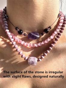 1 pièce Collier pendentif de pierres naturelles en acrylique violet, collier asymétrique élégant et de luxe à la mode pour femmes