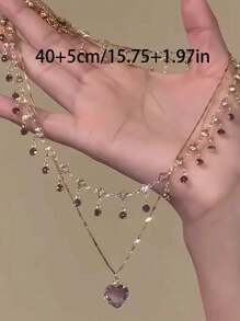 1 pieza Collar con forma de corazón rojo de lujo con perla falsa y diseño de cadena ósea de alta gama para mujeres