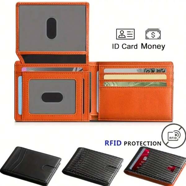 Billetera con bloqueo RFID para hombres - Portador de tarjetas de piel sintética delgada con 14 ranuras, negro, perfecto para efectivo y tarjetas de crédito, ideal para el Día de Mardi Gras, el Día del Padre, regalos relacionados con el campus, estilo casual, regalo de aniversario, regalo para hombres, regalo de cumpleaños para hombres, regalo para esposo, pequeños regalos, regalo divertido