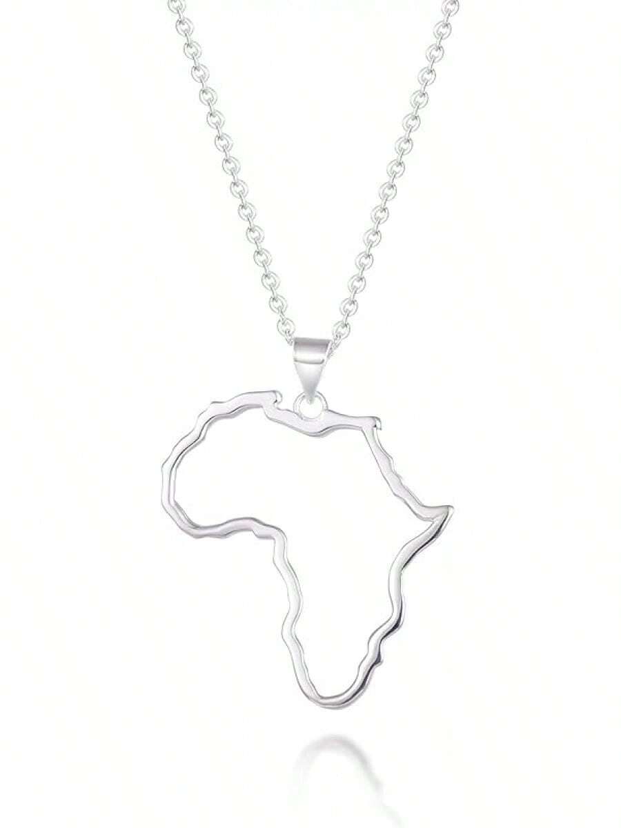 Women's Minimalist Africa Map Pendant Necklace, Personalized Africa Motherland Continent Outline Necklaces Chain Length 18" Extension Chain 2" ( 18K Gold And Silver Plated Both Choice, Jewelry With Gifts Box)2025 - 銀色 - 查看 1