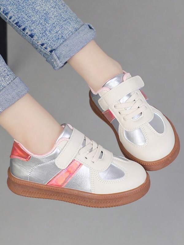 1 Pair Girls Round Toe Non-Slip Casual Shoes, Fashion Comfortable All Season Hook And Loop Fastening Children Sports Sneakers