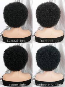 African Headband Wig, Short Curly African Wig, Women's Natural Black Glueless African Wig With Headband, African Curly Wig With Headband, Synthetic African Headwrap Wig, Women's African Wig - Black - View 9