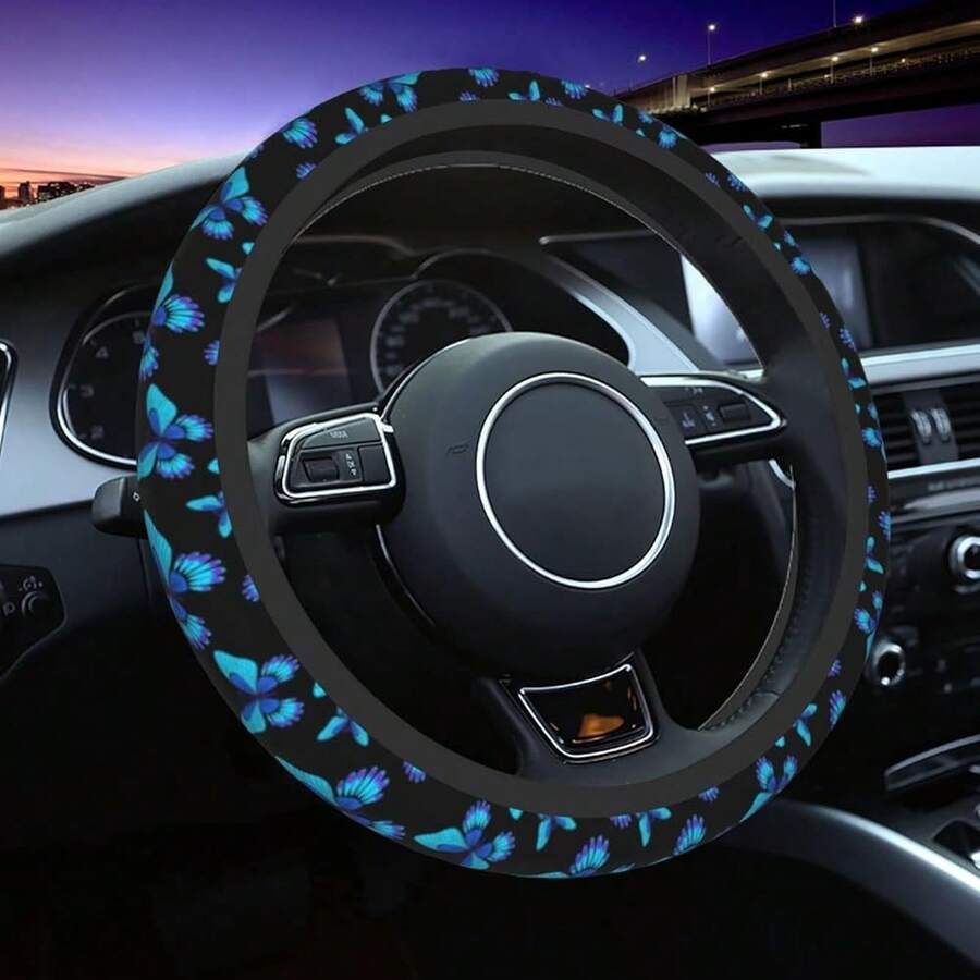 New Blue Butterfly Steering Wheel Cover 15 Inch For Women Men, Neoprene Anti-Slip Cute Car Steering Wheel Grip Wrap Car Accri Protective Case Cover For Vehicle Truck SUV - 藍色蝴蝶均碼 - 查看 1