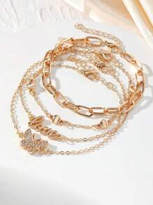 4pcs Stylish Multi-Layer Butterfly & Letter Charm Anklet, Vintage Multi-Layer Pendant Foot Jewelry, Elegant Gift Anklet For Women, Suitable For Daily Accessories, Vacation, Dates, Gifts, Shopping, Parties