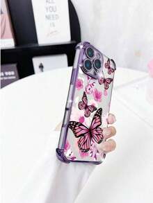 Funda para teléfono (1 unidad): Diseño minimalista de mariposa, electrochapada, con airbag, resistente a caídas, de TPU transparente y gruesa. Compatible con Apple 16 Pro Max/16 Pro/13 Pro Max/12 Pro Max/11, 15 Pro Max/14 Pro Max/S22/S23/D24/S25. - Morado - Ver 3