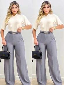 Women's Tailored Trousers With Belt - 灰色 - 查看 2