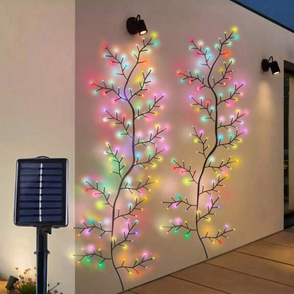 1PC Solar 96LEDs Colorful Willow Vine Lights,Outdoor Waterproof 8 Modes DIY Enchanted Fairy String Lights,Atmosphere Tree Branches Wall Decor Lamps For Garden,Porch,Shop,Terrace,Pathway&Festive,Holiday