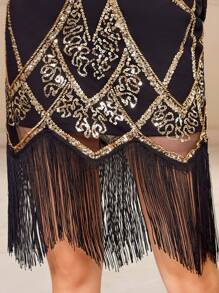 LVNES 1920s Vintage Gatsby Cocktail Dress, Elegant Beaded Embroidered Ball Dress