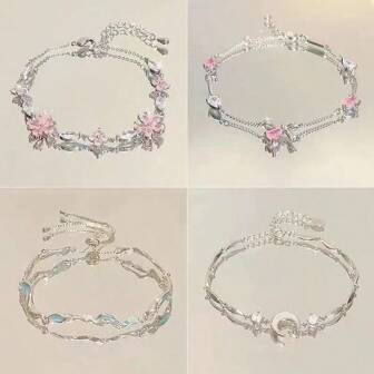 1pc Cherry Blossom Bow Zirconia Decor Bracelet, Suitable For Everyday Wear