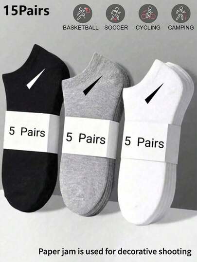 15 双纯黑、白、灰色女士时尚短袜，简约舒适，百搭，适合日常穿着