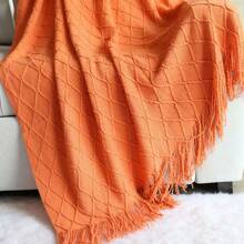 1pc Solid Color Knitted Blanket, Nordic Style Tassel Design Soft Blanket, Suitable For Office Nap, Bed, Sofa, Daily Use