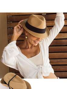 1/3 chiếc mũ Panama cổ điển thập niên 1920 D EXCEED - mũ Fedora vành ngắn cho nam và nữ, thoáng khí - phong cách unisex phù hợp cho hóa trang, đi biển, mặc hàng ngày & ngoài trời - nhiều màu - Xem 10