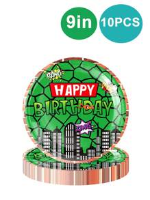 10 قطعة من أطباق وفوط الحفلات بتصميم ألعاب البطل ومناظر مدينة الكوميديا الخضراء، طقم حفلة عيد ميلاد السلحفاة الخضراء للرجال، مناسب لحفلات عيد الميلاد، حفلات العائلة، حفلات الأصدقاء، الحفلات الصيفية الخارجية