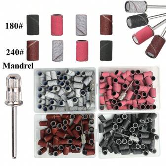 Set van 60 schuurbanden voor nagelboormachines, schuurbits voor manicure en pedicure, 180 medium/240 fijne schuurbanden met 3/32" nagelboorbits voor acryl-gelnagels